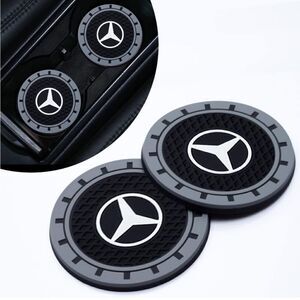 Mercedes logo cup Coasters in black and gray Set of 2 NWT